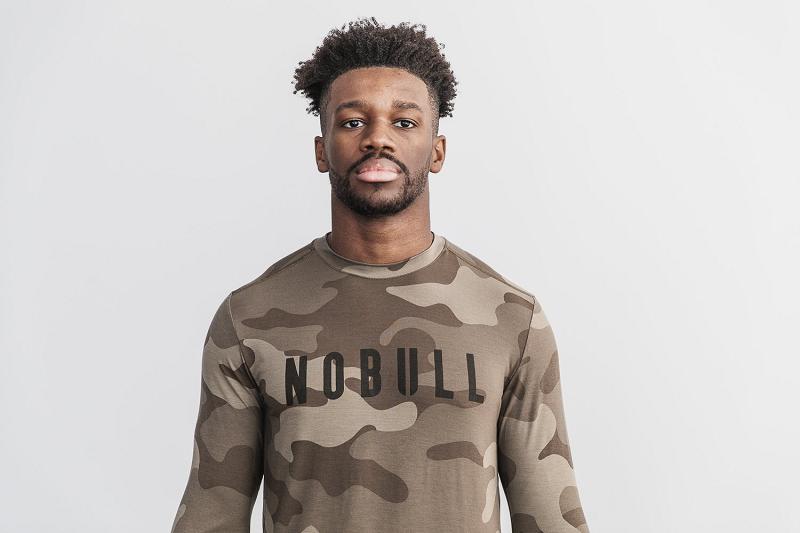 Men\'s Nobull Tee (CAMO) Long Sleeve Brown | SG R2537V